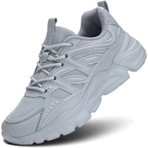 Womens Ladies Walking Shoes Fashion Running Sneakers Casual Comfor Lightweight Breathable Soft Sole Gym Tennis Work, Gray, Size 6.5