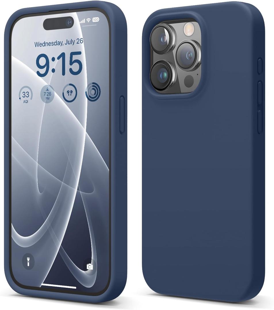 elago Compatible with iPhone 15 Pro Case, Liquid Silicone Case, Full Body Protective Cover, Shockproof, Slim Phone, Anti-Scratch Soft Microfiber Lining, 6.1 inch (Jean Indigo)