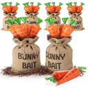Ferrochef 23 Pcs Easter Carrot Shape Treat Gift Bags Set -20 Carrot Cellophane Cone Treat Bag + 3 Large Rustic Burlap Drawstring Bags (17.9x13.8 Inch) for Easter DIY Bunny Bait Egg Hunt Outdoor Favors