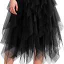 Tulle Skirts for Women Mesh Tiered Layered Tutu Skirt, High Low Elastic Waist Party Midi Tulle Skirt, Size 2