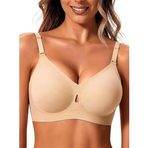 Jelly Wireless Bras for Women Sexy Comfortable Bra Bralettes V Neck No Underwire Bras Push Up Everyday Seamless Bra (Beige, XL)
