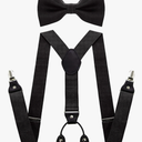 Solid Color Suspender and Silk Bow Tie Sets for Child 12-13Y, Black