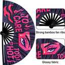 Large Folding Hand Fans for Line Dancing,Rave Fan with Loud Clack,Stylish Attitude Cowgirl Fan for EDM,Dance,Festival,Club,Party(Black, Pink Letters)