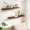 Solid Wood Live Edge Floating Shelves Set of 2 36" Rustic Wall Shelf with Hidden Bracket System, Wall Mounted Shelves for Bathroom, Kitchen, Living Room, Bedroom (Walnut)