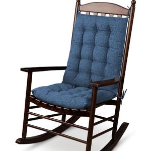 ELFJOY Rocking Chair Cushion Large Rocking Chair Pads with Ties Premium Linen High Back and Seat Cushion 2 Piece Set Linen Navy
