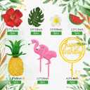 2 x Yisquar Hawaiian Flower Cake Toppers Flamingo Cake Topper Summer Cake Decorations with Pineapple and Hibiscus Flower Palm Leaves for Tropical Hawaii Aloha Luau Flamingo Themed Party Supplies