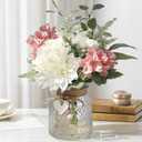 12" Artificial Silk Flowers with Glass Vase for Mom, Realistic Fake Flower Arrangement for Table Centerpiece, Boho Farmhouse Home Decor for Living Room, Kitchen, Office
