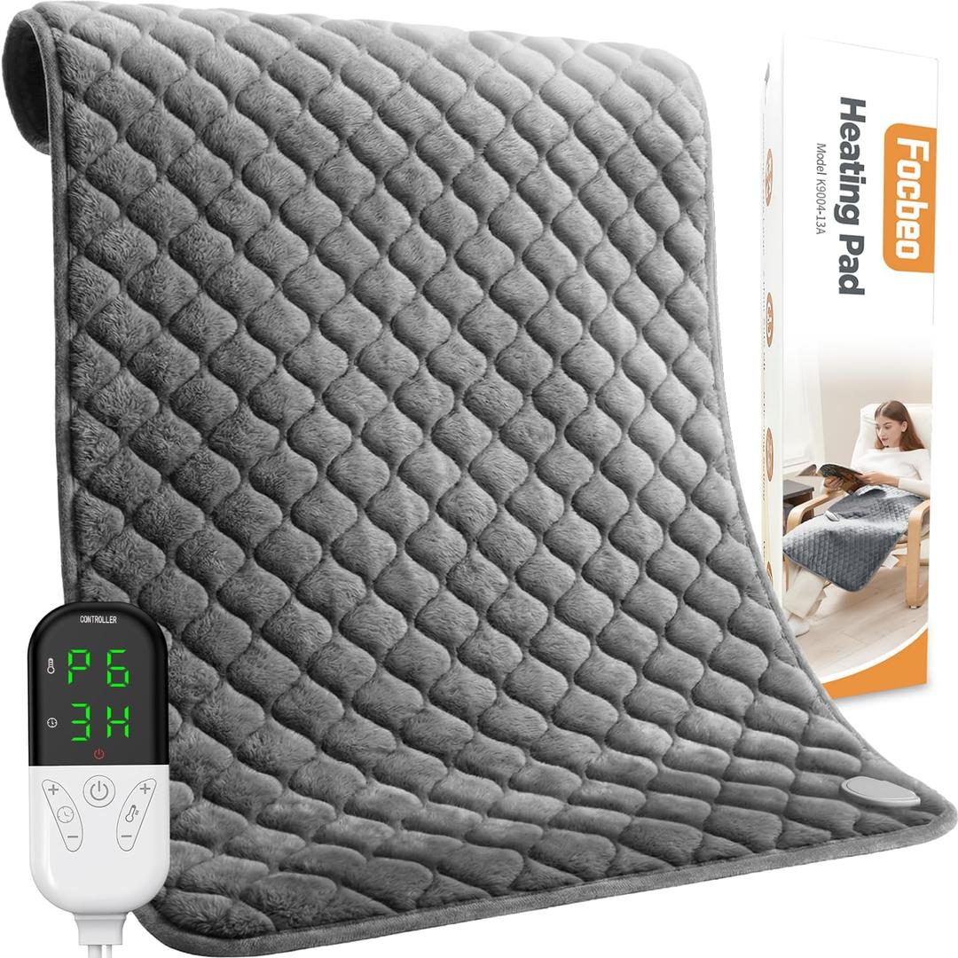 King Size Heating Pad for Back Pain 32"x24" Extra Large Electric Heating Pad for Period Cramps Relief & Body Neck Shoulder Auto Shut Off Heat Pad Temperature Settings Machine Washable Gray