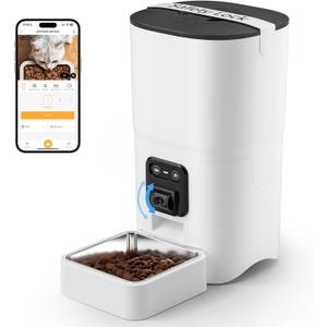 PAPIFEED Automatic Cat Feeder 6L 2.4G WiFi Smart Pet Feeder with Camera & Two-Way Audio, Adjustable Angle, Easy to Clean Detachable Feeding Schedule 1-10 Meals Per Day for Cats & Small Dogs - White