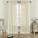 DONREN Cream Linen Curtains 63 Inch Length for Bedroom 2 Panels Back Tab Pocket Semi Privacy Drapes Natural Linen Textured Light Filtering Sheer Curtains for Living Room Vintage Farmhouse 50x63