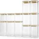 12pcs Square Glass Pantry Storage Jars Set with Glass Lids 0.76Qt/1.22Qt/1.67Qt - Airtight Stackable Kitchen Canisters Sets | 24floz / 40floz / 53floz Glass Pantry Storage Containers