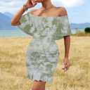 PinkPatty Summer Mini Dress for Women Off Shoulder Ruffled Bodycon Dresses Short Beach Sundress (XL)