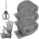 3 Pack Steel Wool Mice Control 3.2" x10.5Ft Hole Filler, for Home & Garage, DIY Bundle with Gloves & Scissors