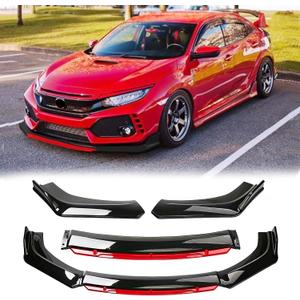 Universal Front Lip Kit for Car, 4 PCS Front Bumper Lip Diffuser Wide Body Protector Compatible with Mercedes c63, CLA 250,Honda Civic Toyota,Nissan Altima Maxima (Glossy Black-Red)