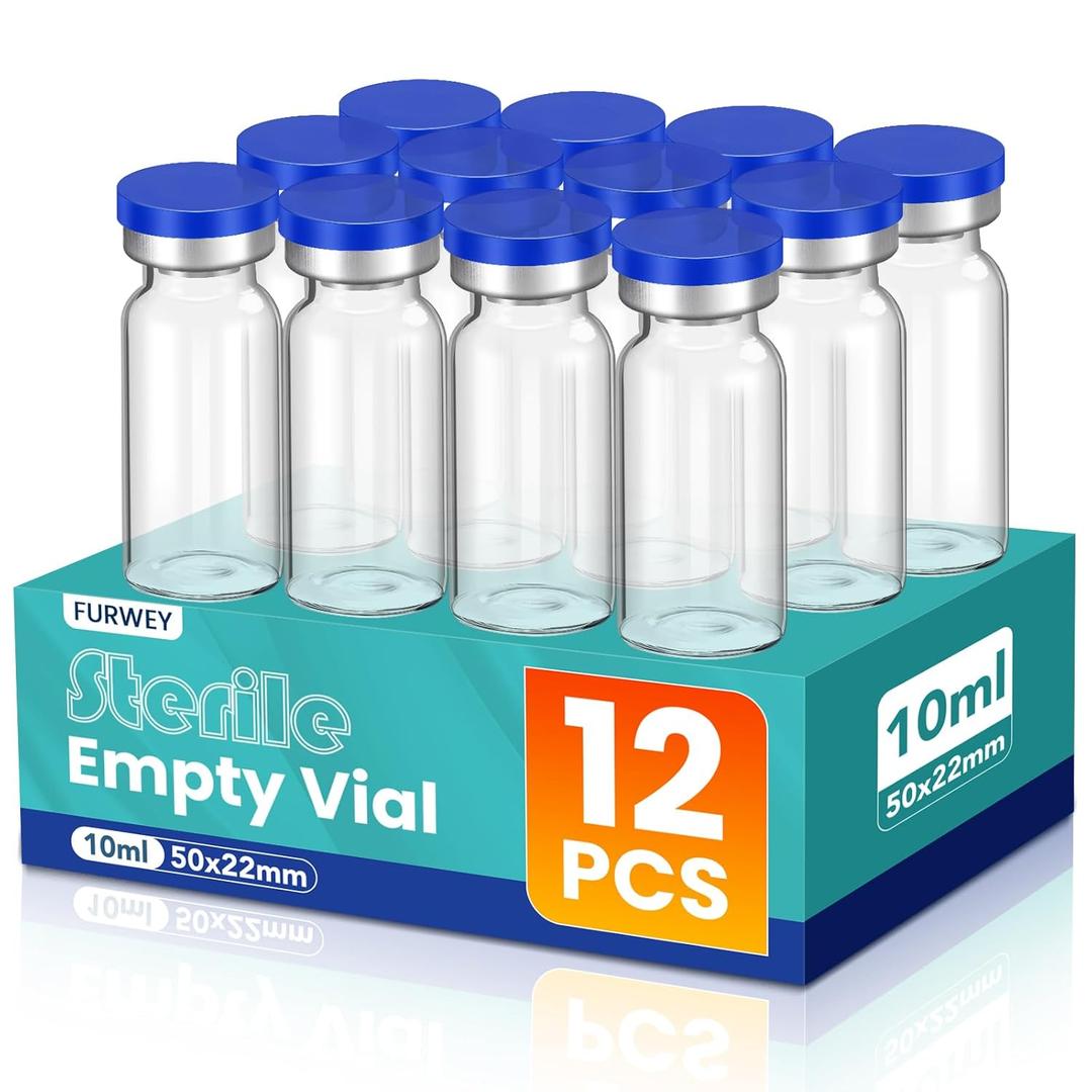10ml Sterile Vials with Self Healing Injection Port and Sealing Cap, Glass Sterile Vials for Injections 12 PackEmpty Vial, No Liquid