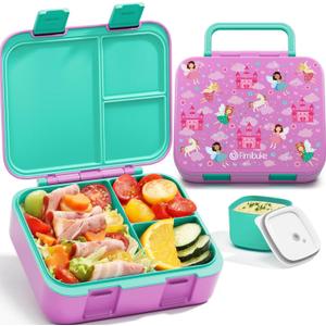 Fimibuke Bento Lunch Box for Kids, Leak-proof Boys Girls Bento Box with 3-Compartment BPA Free Dishwasher Safe Kids Lunch Portion Container Snack Box with Sauce Cup for Age 3-12 Kid Toddler for School (A6.Fairies & Unicorns)