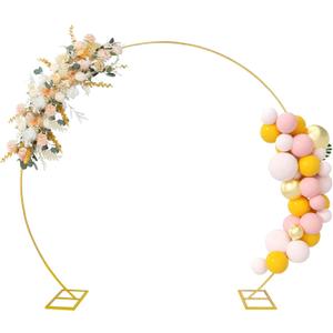 Metal Balloon Arch, Round Arch Backdrop Stand 8 FT(2.5M) Large Golden Circle Arch Frame with Base for Birthday, Wedding, Party, and Baby Shower Photo Background Decorations (Gold) (7.9FT)