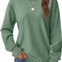 GKBK Womens Casual Long Sleeve Sweatshirt Crew Neck Crewneck T Shirt Tshirt Cute Pullover Tops Relaxed Fit Thin Soft Comfy Light Weight Loose Fit Sweater 2026 Fashion Clothes Trendy Outfits Green XXL (Green, XXL)