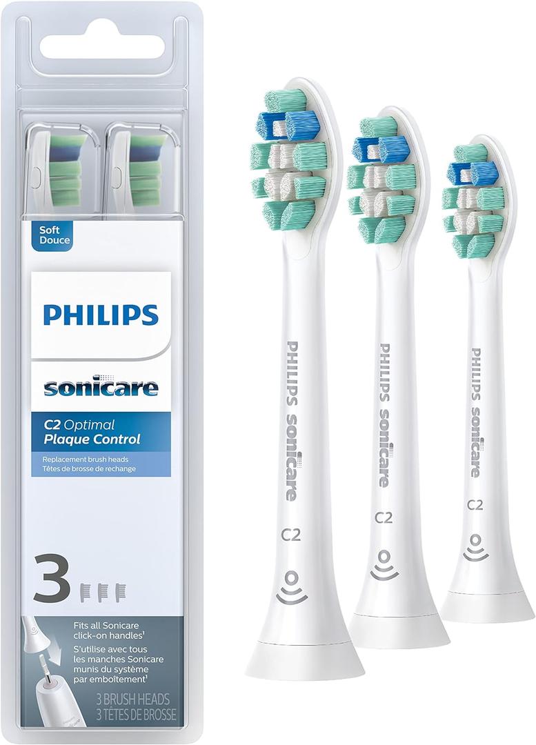 Philips Sonicare Genuine C2 Optimal Plaque Control Toothbrush Heads, 3 Brush Heads, White, HX9023/65 (3 Count (Pack of 1))