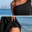 Charmo Ribbed One Shoulder Swim Dress Scalloped Tummy Control Swimsuits for Women Swimwear Built-in Side Tie and Briefs (XL)