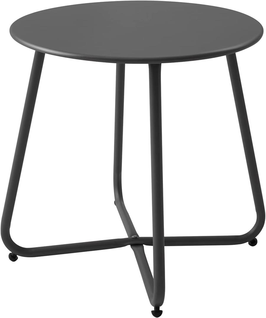 Meluvici Patio Small Side Table Waterproof Round Metal Steel Weather Resistant Portable Outdoor and Indoor End Table for Garden Balcony Yard, Black, 17.7"x17.9"