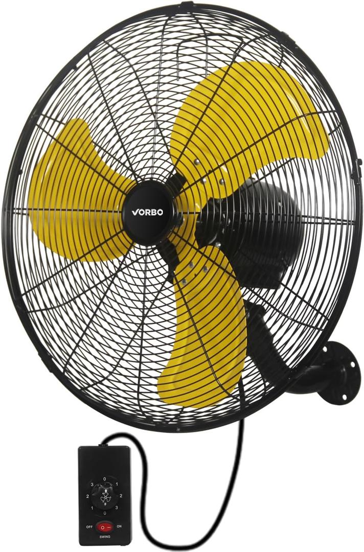20 Inch Wall-Mount Fan Oscillating, High Velocity Industrial Wall Fan for Indoor, Commercial, Residential, Warehouse, Greenhouse, Workshop, Basement 20" with Remote, Yellow