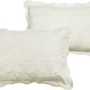 vctops 2-Piece Embroidered Cotton Quilted Bed Pillow Shams Rustic Solid Color Soft Decorative Pillow Cases Set (Cream,16"x24")