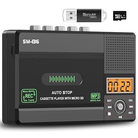 SEMIER Small Cassette Tape Player, USB C or SD Card Audio Cassette to MP3 Digital Converter, Record to Cassette/Computer/SD Card via Mic, Loud Speaker, Headphone Jack, 16GB SD Card for Type I Tapes