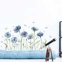 SHUCHING Daisy Wall Sticker Peel and Stick, Vinyl Blue Flower Wall Decal, Floral Wall Decor Art for Girl Living Room Bedroom (Sch-25f-0127)
