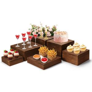 6 Pack Wooden Buffet Risers Display Stands, Stackable Wood Cupcake Display Stand for Party Rustic Cake Stands Farmhouse Wooden Display Box for Dessert Wedding Birthday Baby Shower Christmas