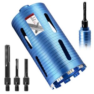 5" Dry Core Drill Bit, 5/8"-11 Thread, with 3 Adapters Included: SDS Plus, SDS Max and 1/2" Hex Abor, 9.5" Drilling Depth Diamond Concrete Core Bits for Brick, Block, Stucco, Masonry