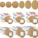 200pcs Small Bandage Bulk Round Oval for Face Fabric Adhesive Breathable Flexible Bandages for Small Wound Protection Care, 6 Sizes for Skin Wound Care