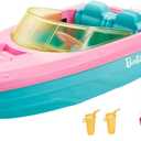 Barbie Boat with Puppy and Themed Accessories, Fits 3 Dolls, Floats in Water, Great Gift for 3 to 7 Year Olds