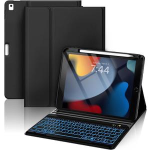 OYEEICE for iPad 9th Generation Case with Keyboard 10.2'' - 7 Color Backlit Wireless Keyboard Cover with Pencil Holder for iPad 9th/8th/7th Gen 10.2 inch, iPad Air 3rd Gen & iPad Pro 10.5" - Black (Classic Style A)