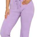 Womens 2 Piece Pajamas Set V Neck Short Sleeve Cropped Top And Flare Long Pants PJs Outfits Ribbed Lounge Sets (Large, Light Purple)