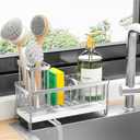 Cisily Sponge Holder for Kitchen Sink, Stainless Steel Silver Sink Caddy with High Brush Holder, Organzier Rustproof Dish Organizer, Soap Dispenser Storage, Kitchen Accessories for Organization