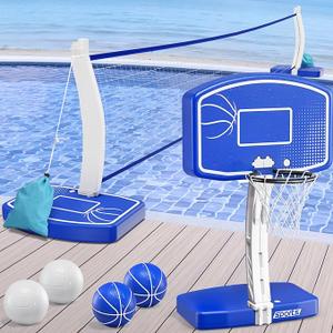 HYES 2 in 1 Pool Volleyball Net & Basketball Hoops
