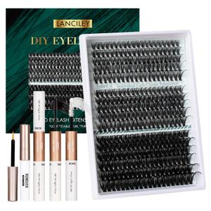 Lash Clusters Kit 320PCS 11-20MM 40D 50D 100D Thick Volume Cluster Eyelash Extensions Natural Volume Lashes D Curly Eyelashes DIY Lash Extension Kit with Lash Bond + Seal + Remover + Tweezers-3