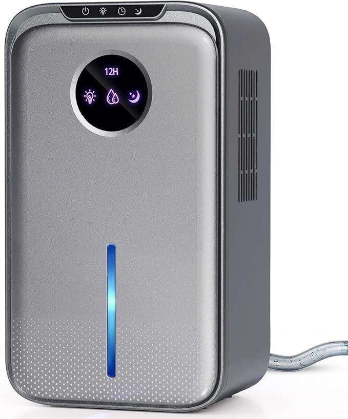 Dehumidifier, 88 OZ Dehumidifiers for Home with Drain Hose 8-12-24H Timer Quiet Portable Small Dehumidifier with Auto Shut Off for Bathroom Bedroom Rooms RV Basement Closet Office (silver grey)