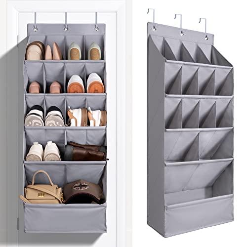 FENTEC 1 Pack Over-the-Door-Shoe-Organizers, Hanging Organizers with Large Pocket Shoe Holder Hanging Shoe Rack for Closet Shoe Organizer for Wall, Over Door Organizer with 15 Pockets Gray