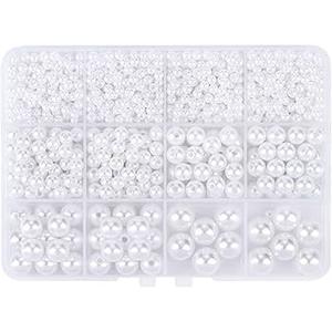  Pearl Bead Kit 1934pcs 3/4/6/8mm Round Pearl Beads White Pink Craft Pearls with 150pcs 3 Styles Metallic Spacer Beads for Earrings Bracelets Necklaces Jewelry DIY Crafts Making