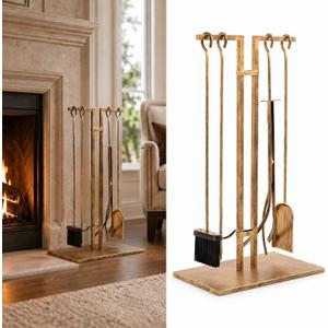Didaey 5-Piece Fireplace Tools Set with Stand, Brushed Gold Finish