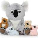 5Pcs Koala Bear Stuffed Animal 17.7 Inch, Mom Koala Plush Toy with 4 Adorable Babies Plushies in Zippered Back, Christmas Birthday Gift for Kids Boys Girls, Room Forest Party Decor