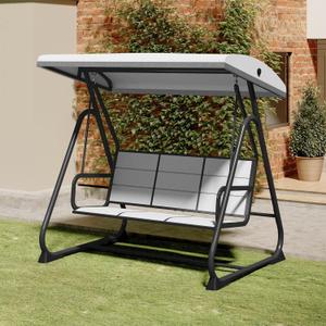 EAST OAK 3-Person Outdoor Patio Swing Chair with Adjustable Canopy, Porch Swing with Comfortable and Breathable Seats, Outdoor Swing Chairs for Garden, Balcony, Backyard, Charcoal Black