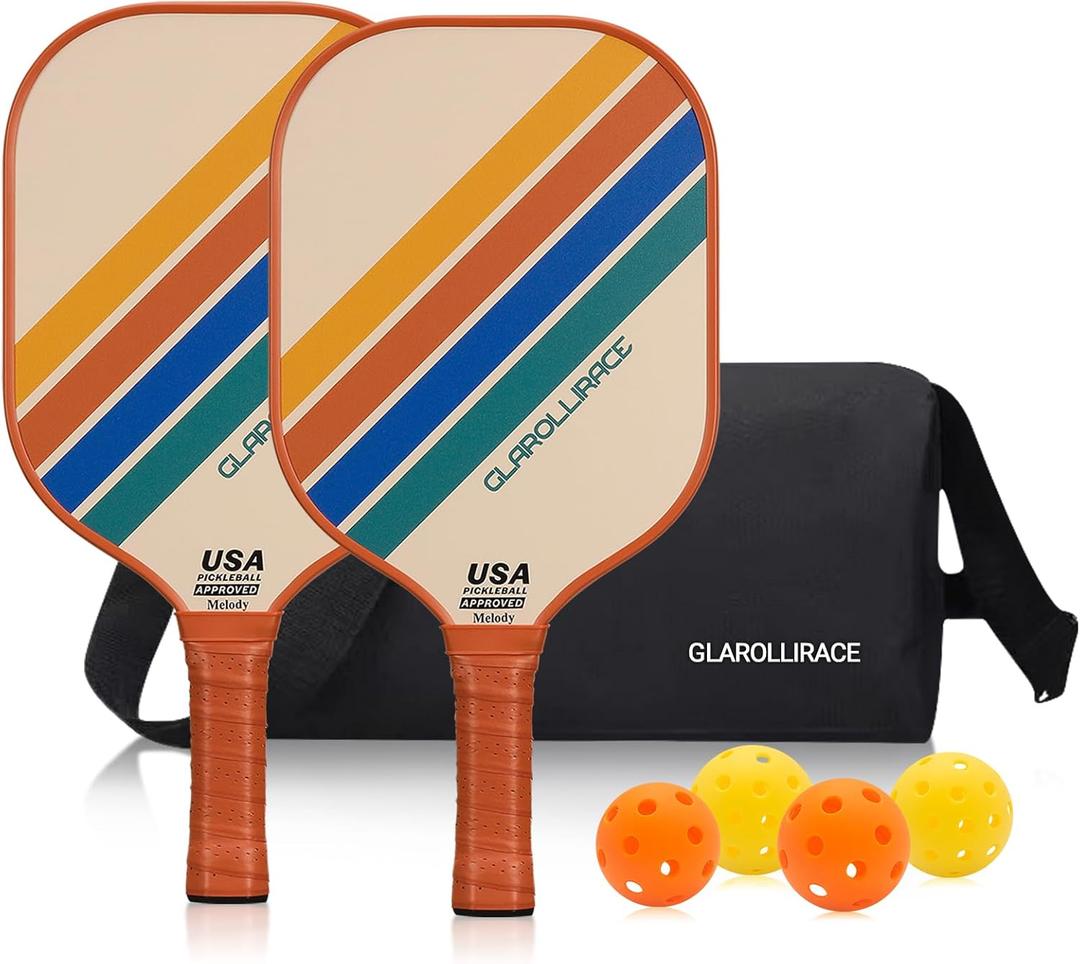 Pickleball Paddles Set of 2 Pickleball Rackets, USAPA Approved Pickleball Set of 2 Pickle Ball Paddles, Fiberglass Surface & PP Honeycomb Core, Breathable Handle, 4 Indoor & Outdoor Balls, 1 Duffel Bag
