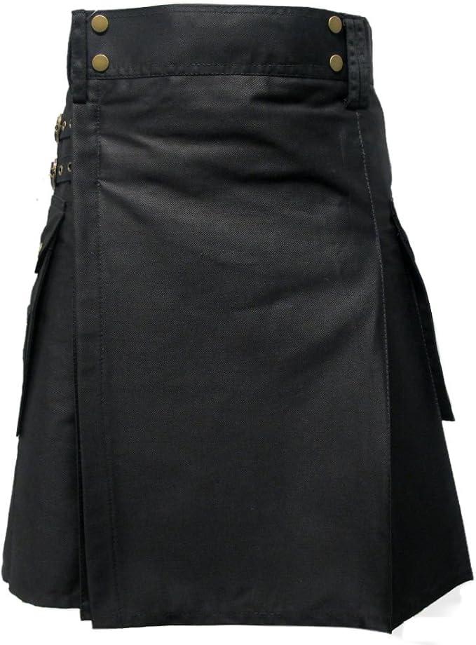Tartanista Mens Tactical Combat Utility Kilt With Pockets Plain, Black, Size 30