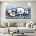 Vintage Floral Wall Art Large Flower Canvas Wall Art Flower Pictures Wall Decor Floral Wall Decor White Blue Painting Farmhouse Wall Decor For Bedroom Living Room Aesthetic Home Decor, 48"L x 24"W