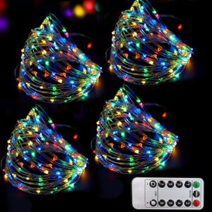 Bright Zeal 66 Ft 200 LED 8 Mode Multi Colored Christmas Fairy Lights Battery Operated with Remote Control Christmas Lights Outdoor Multicolor Waterproof -Twinkle LED String Lights Colorful (8 Lighting Modes - 6hr Timer - Remote Incl., Multi Color Glow - Silver Wire)