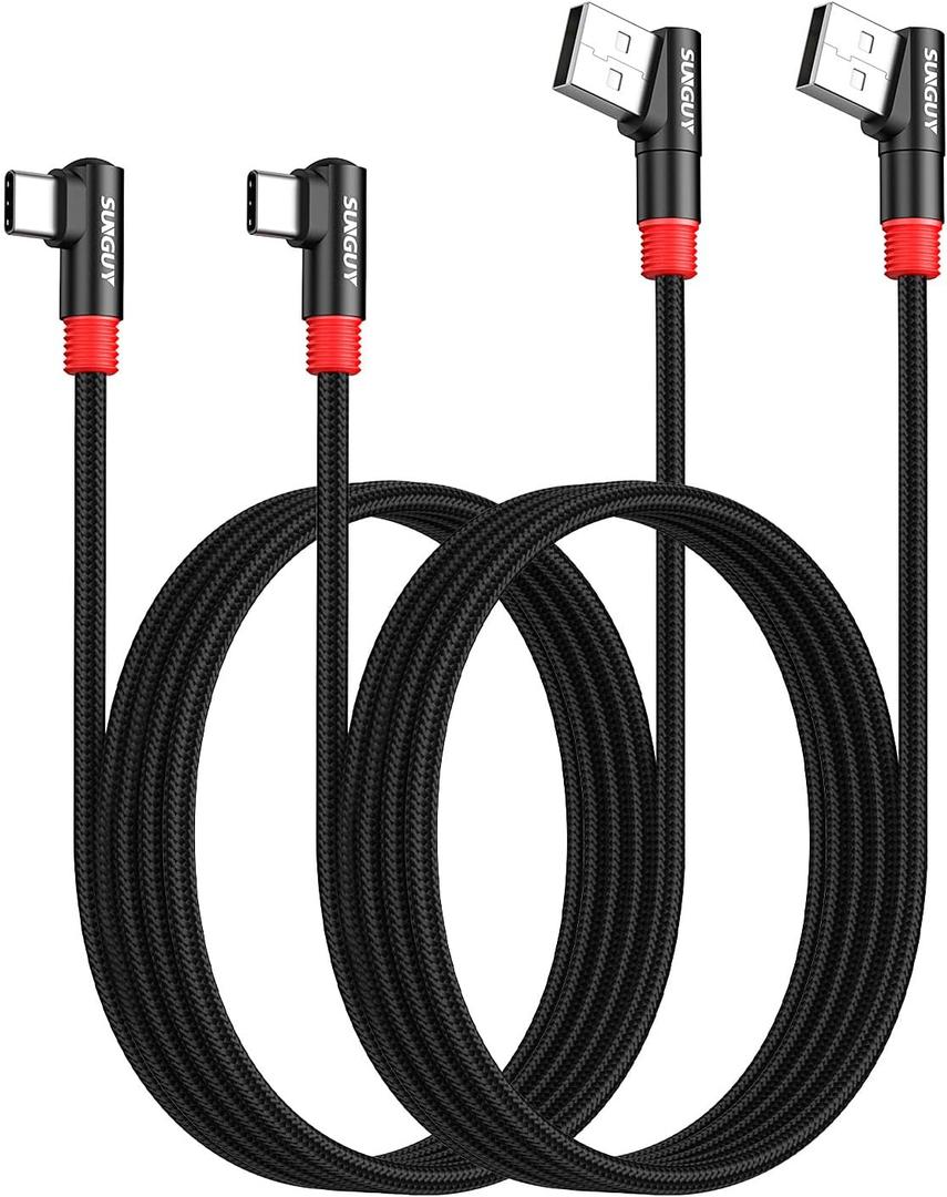SUNGUY Right Angle USB C Cable 2Pack [6FT/2m] 3A 90 Degree USB 2.0 USB-C Fast Charging Data Sync Cable Nylon Braided for iPhone 16 15 Pro/Pro Max/Plus Samsung Galaxy S25/S24/S23, iPad