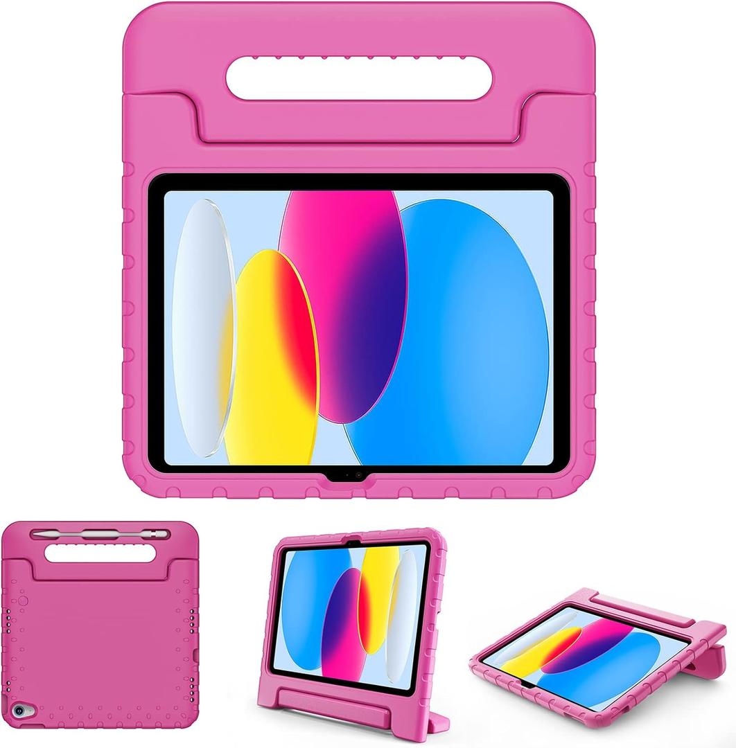 ProCase Kids Case for iPad A16 11th Generation 2025/iPad 10th Generation 2022 with Pencil Holder, iPad 11/10 Case Shockproof Lightweight Cover with Stand Convertible Handle for Children -Magenta